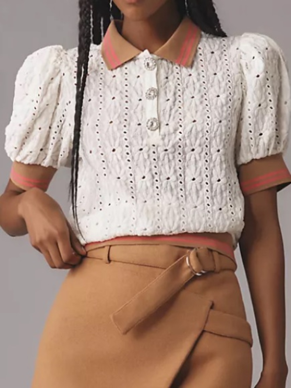 Maeve Puff-Sleeve Lace Polo
Top